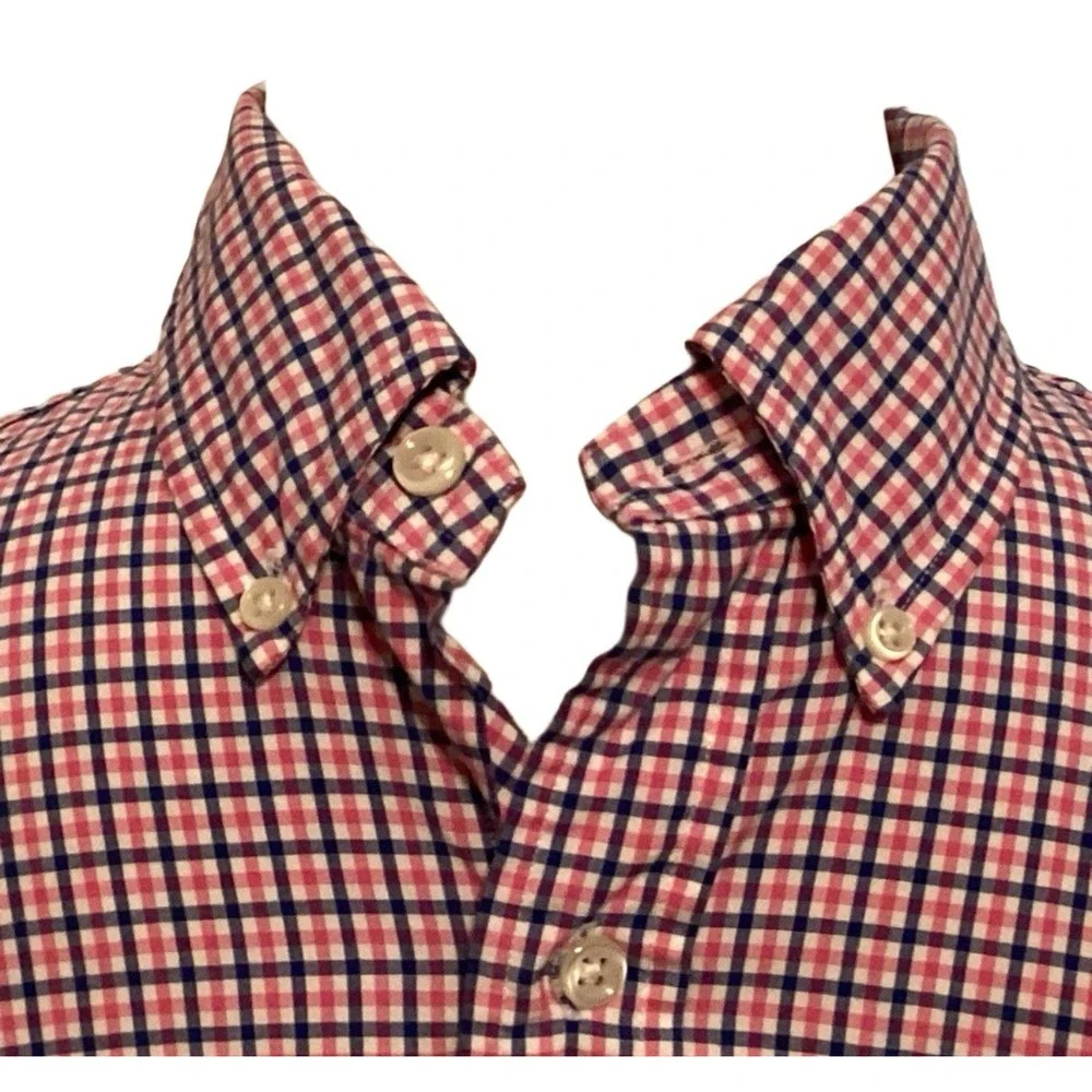 Polo‎ Ralph Lauren Mens Large Pink Navy Blue Gingham Check Button Down Shirt L